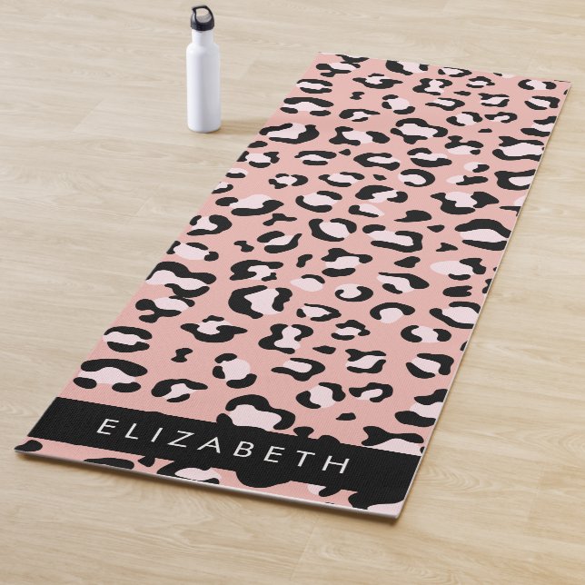 Leopard Print, Spots, Pink Leopard, Your Name Yoga Mat (In Situ)