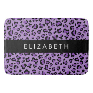Leopard Print, Spots, Purple Leopard, Your Name Bath Mat
