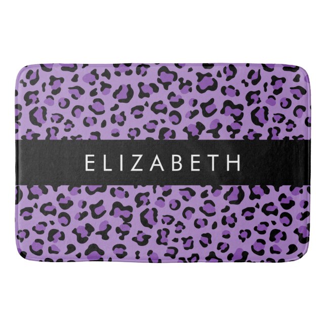 Leopard Print, Spots, Purple Leopard, Your Name Bath Mat (Front)
