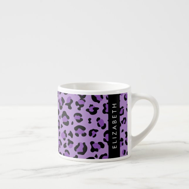Leopard Print, Spots, Purple Leopard, Your Name Espresso Cup (Right)