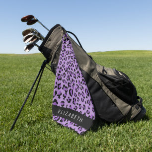 Leopard Print, Spots, Purple Leopard, Your Name Golf Towel