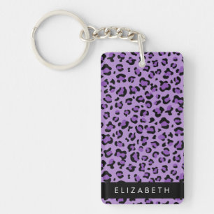 Leopard Print, Spots, Purple Leopard, Your Name Key Ring