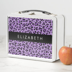 Leopard Print, Spots, Purple Leopard, Your Name Metal Lunch Box