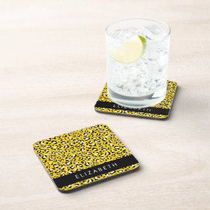 Leopard Print, Spots, Yellow Leopard, Your Name Coaster