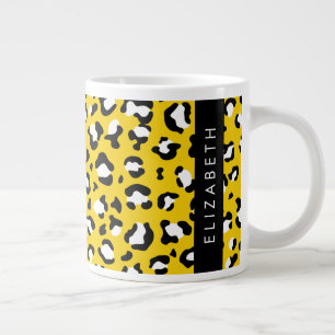 Leopard Print, Spots, Yellow Leopard, Your Name Large Coffee Mug