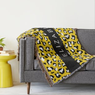Leopard Print, Spots, Yellow Leopard, Your Name Throw Blanket
