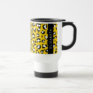 Leopard Print, Spots, Yellow Leopard, Your Name Travel Mug
