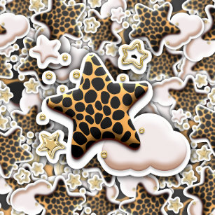 Leopard Print Star Pink Cloud   Die-Cut Sticker