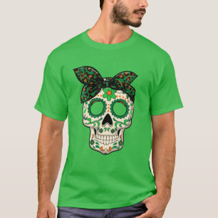 Leopard Print Sugar Skull S St Patricks Day Irish T-Shirt