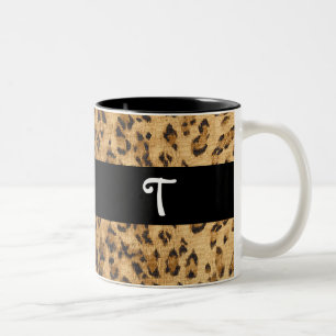 Leopard Print T monogram initials Coffee Mug Cup