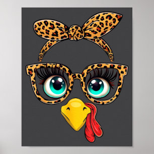 Leopard Print Thanksgiving Funny Turkey Face Gles 