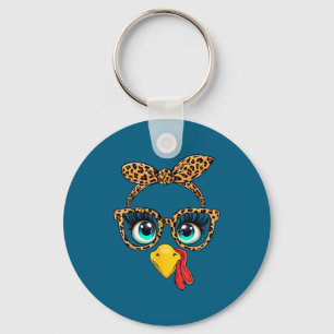 Leopard Print Thanksgiving Funny Turkey Face Gles  Key Ring