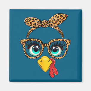 Leopard Print Thanksgiving Funny Turkey Face Gles  Magnet