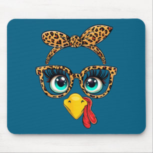 Leopard Print Thanksgiving Funny Turkey Face Gles  Mouse Pad