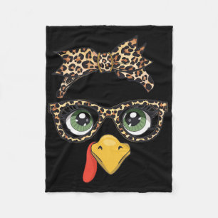 Leopard Print Thanksgiving Turkey Face Gles Women Fleece Blanket