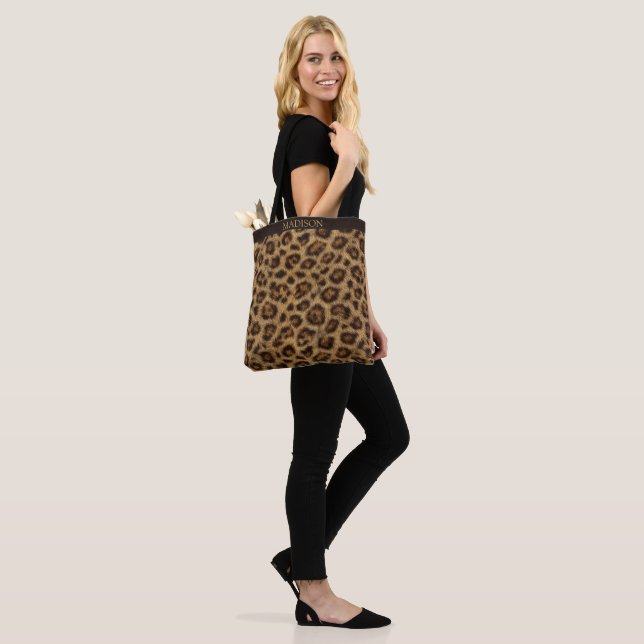 Leopard Print Tote with Custom Name Bag (On Model)