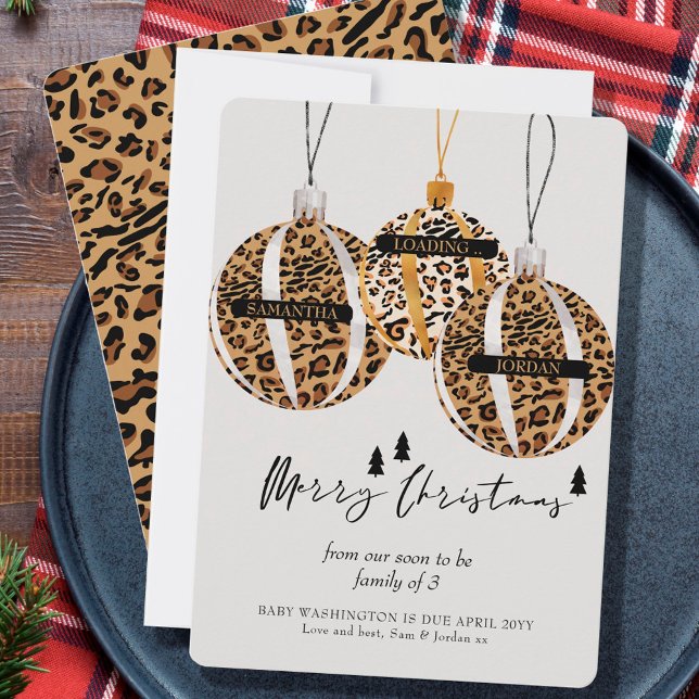 Leopard Print Tree Ornaments Christmas Pregnancy Holiday Card (Creator Uploaded)