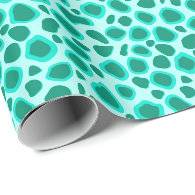 Leopard Print - Turquoise and Aqua Wrapping Paper (Roll Corner)