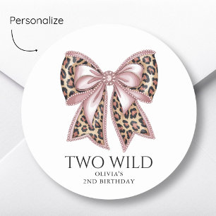 Leopard Print Two Wild Bow 2nd Birthday Classic Round Sticker
