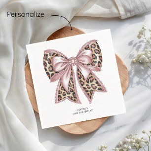 Leopard Print Two Wild Bow 2nd Birthday  Napkin