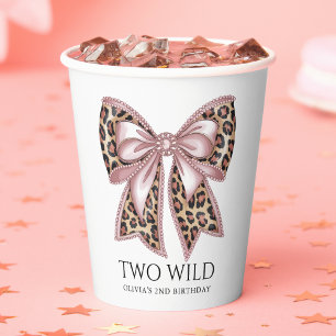 Leopard Print Two Wild Bow 2nd Birthday Paper Cups