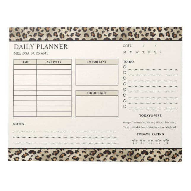 Leopard Print Undated Daily Planner To Do Notepad (Front)