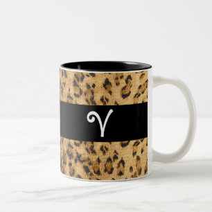 Leopard Print V monogram initials Coffee Mug Cup