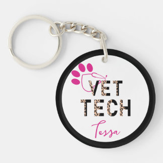 Leopard Print Vet Tech Stethoscope Keychain