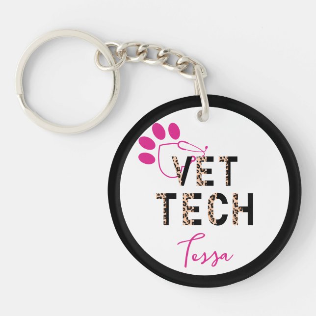 Leopard Print Vet Tech Stethoscope Keychain (Front)