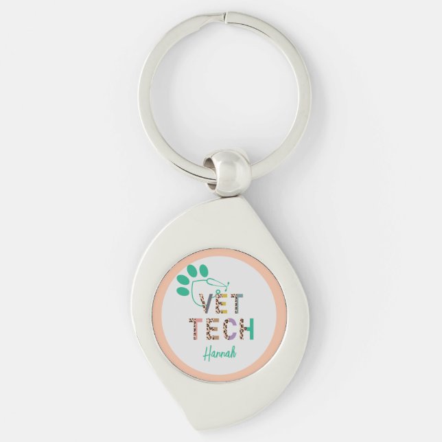 Leopard Print Vet Tech Stethoscope with Name  Key Ring (Front)