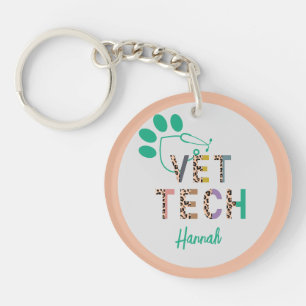 Leopard Print Vet Tech Stethoscope with Name  Key Ring