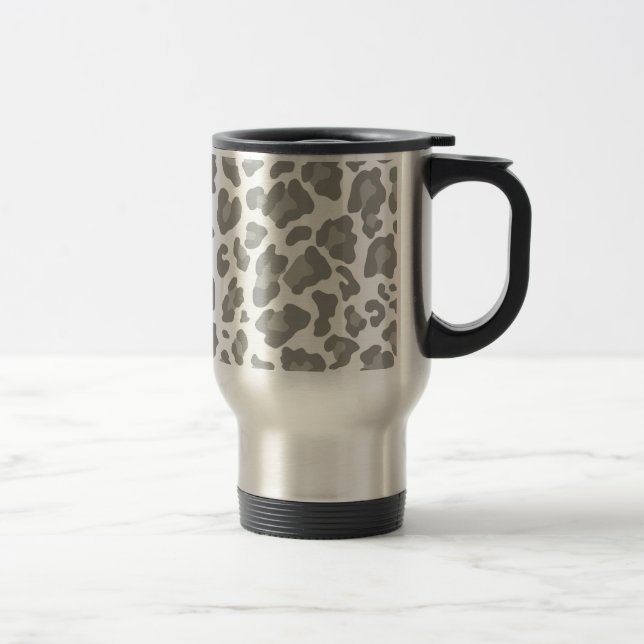 Leopard Print White and Grey Travel Mug (Right)