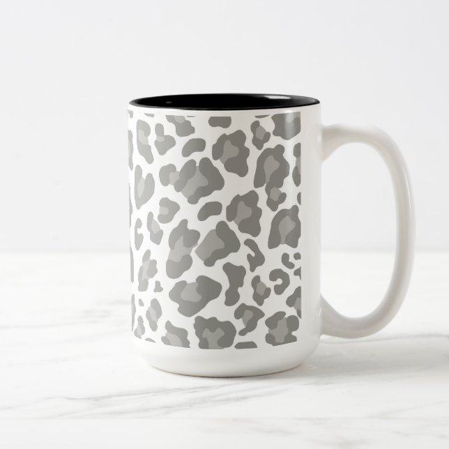 Leopard Print White and Grey Two-Tone Coffee Mug (Right)