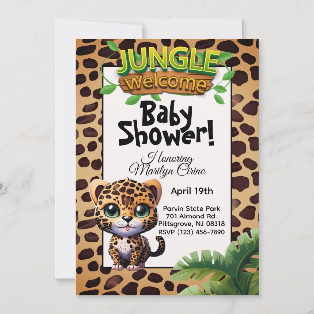 Leopard Print Wildlife Kitty Cat Baby Shower 🐆 Invitation (Front)