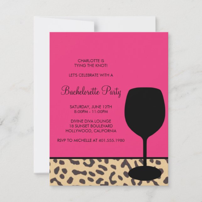 leopard print wine bachelorette invitation (Front)