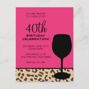 leopard print wine birthday invitation
