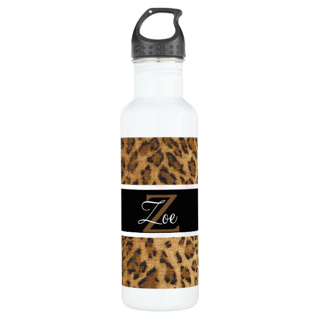 Leopard Print Z monogram initials Water Bottle (Front)