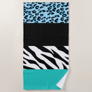 Leopard Print, Zebra Print, Animal Print, Blue Beach Towel
