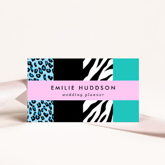 Leopard Print, Zebra Print, Animal Print, Blue Business Card