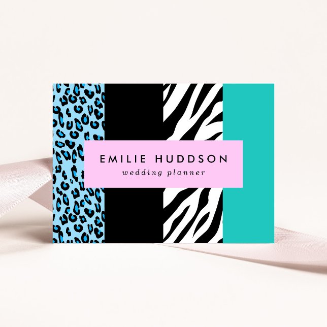 Leopard Print, Zebra Print, Animal Print, Blue Business Card (Creator Uploaded)