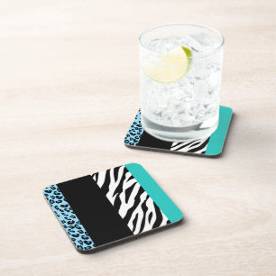 Leopard Print, Zebra Print, Animal Print, Blue Coaster