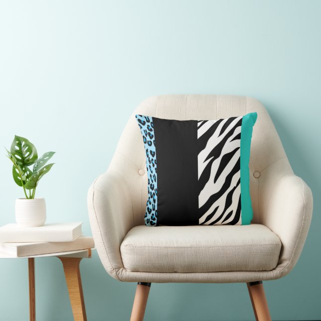 Leopard Print, Zebra Print, Animal Print, Blue Cushion (Chair)