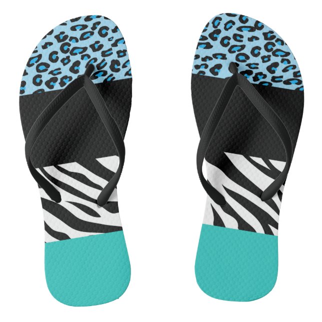 Leopard Print, Zebra Print, Animal Print, Blue Jandals (Footbed)