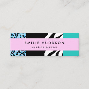 Leopard Print, Zebra Print, Animal Print, Blue Mini Business Card