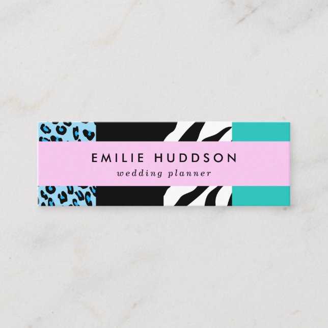 Leopard Print, Zebra Print, Animal Print, Blue Mini Business Card (Front)