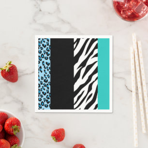 Leopard Print, Zebra Print, Animal Print, Blue Napkin