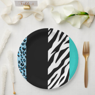 Leopard Print, Zebra Print, Animal Print, Blue Paper Plate