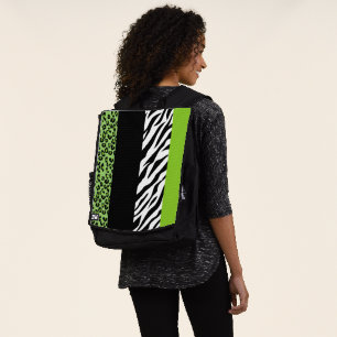 Leopard Print, Zebra Print, Animal Print, Green Backpack