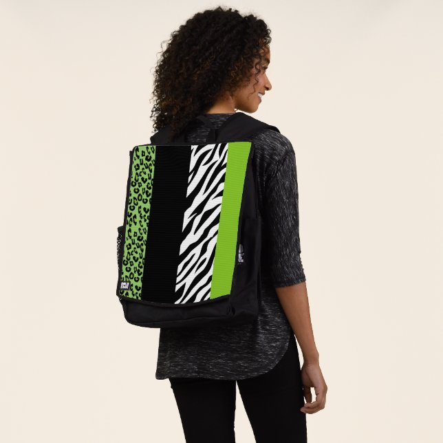 Leopard Print, Zebra Print, Animal Print, Green Backpack (Worn)