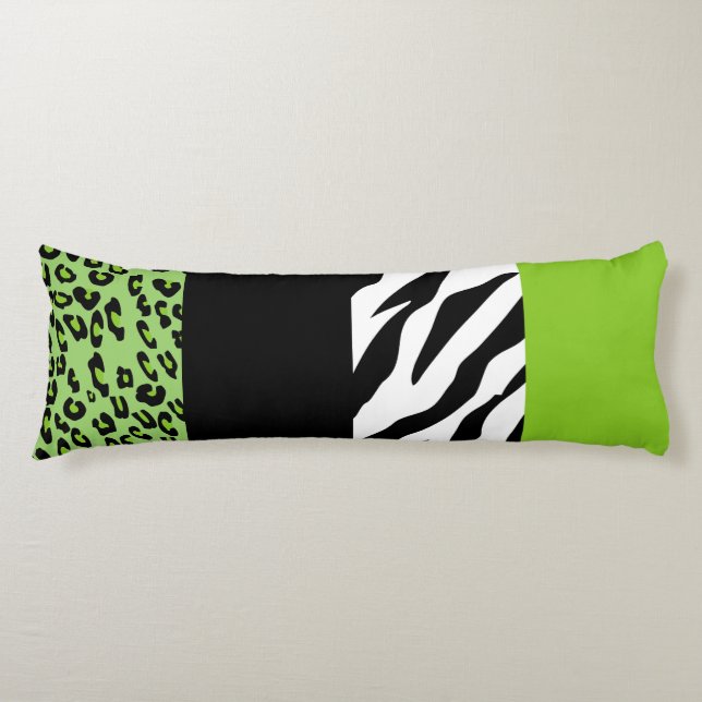 Leopard Print, Zebra Print, Animal Print, Green Body Cushion (Front)